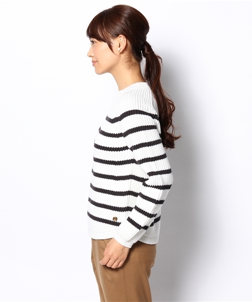 SHIPS for women(シップスフォーウィメン)の「【CLASSY.12月号掲載】ソリッド/ボーダー アゼニット プルオーバー(ニット/セーター・レディース・ライトホワイト/ブラック/ブルー/ネイビー・36/38)」の6枚目の写真