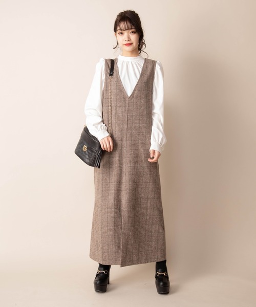 Mysa&Liina（ミーサリーナ）の「２WAYチェックジャンパースカート（ジャンパースカート・レディース・ブラウン/グレー/ベージュ・M）」の4枚目の写真