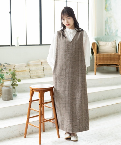 Mysa&Liina（ミーサリーナ）の「２WAYチェックジャンパースカート（ジャンパースカート・レディース・ブラウン/グレー/ベージュ・M）」の19枚目の写真