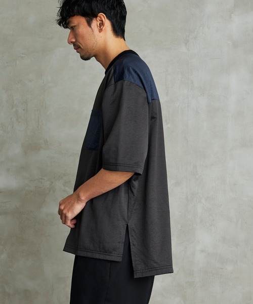 Loungewear tokyo(ラウンジウェアトウキョウ)の「ビッグシルエット 配色ビンテージサテン 1ポケット半袖ヘムラインカットソー(Tシャツ/カットソー・メンズ・ブラック系その他/ベージュ系その他/グリーン系その他/ブルー系その他・L/M)」の7枚目の写真