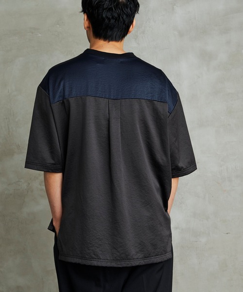 Loungewear tokyo(ラウンジウェアトウキョウ)の「ビッグシルエット 配色ビンテージサテン 1ポケット半袖ヘムラインカットソー(Tシャツ/カットソー・メンズ・ブラック系その他/ベージュ系その他/グリーン系その他/ブルー系その他・L/M)」の8枚目の写真