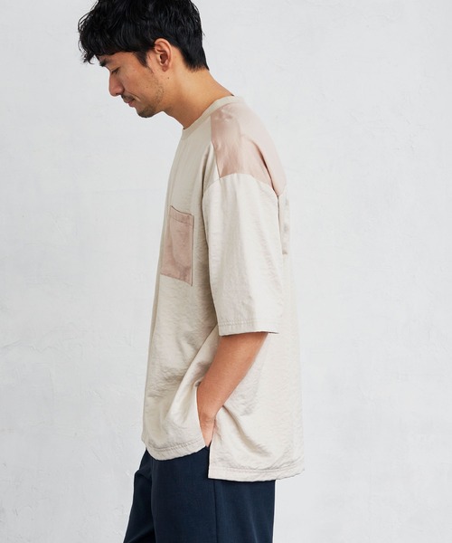 Loungewear tokyo(ラウンジウェアトウキョウ)の「ビッグシルエット 配色ビンテージサテン 1ポケット半袖ヘムラインカットソー(Tシャツ/カットソー・メンズ・ブラック系その他/ベージュ系その他/グリーン系その他/ブルー系その他・L/M)」の11枚目の写真