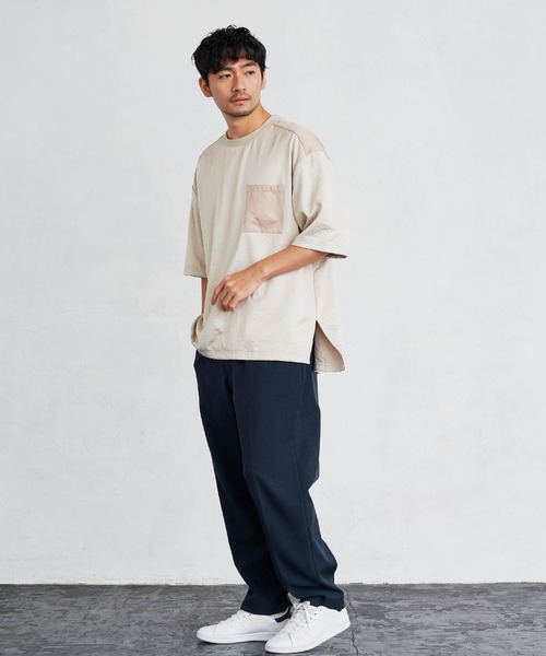 Loungewear tokyo(ラウンジウェアトウキョウ)の「ビッグシルエット 配色ビンテージサテン 1ポケット半袖ヘムラインカットソー(Tシャツ/カットソー・メンズ・ブラック系その他/ベージュ系その他/グリーン系その他/ブルー系その他・L/M)」の9枚目の写真