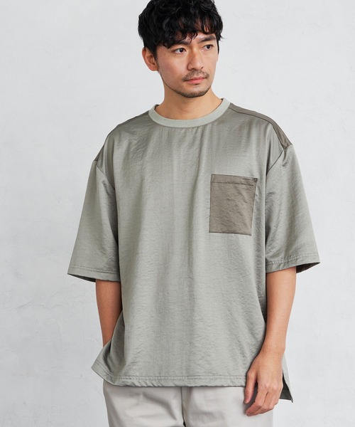 Loungewear tokyo(ラウンジウェアトウキョウ)の「ビッグシルエット 配色ビンテージサテン 1ポケット半袖ヘムラインカットソー(Tシャツ/カットソー・メンズ・ブラック系その他/ベージュ系その他/グリーン系その他/ブルー系その他・L/M)」の14枚目の写真