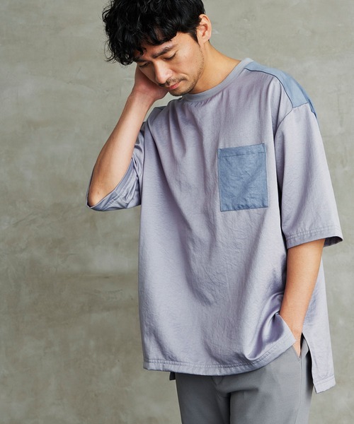 Loungewear tokyo(ラウンジウェアトウキョウ)の「ビッグシルエット 配色ビンテージサテン 1ポケット半袖ヘムラインカットソー(Tシャツ/カットソー・メンズ・ブラック系その他/ベージュ系その他/グリーン系その他/ブルー系その他・L/M)」の18枚目の写真