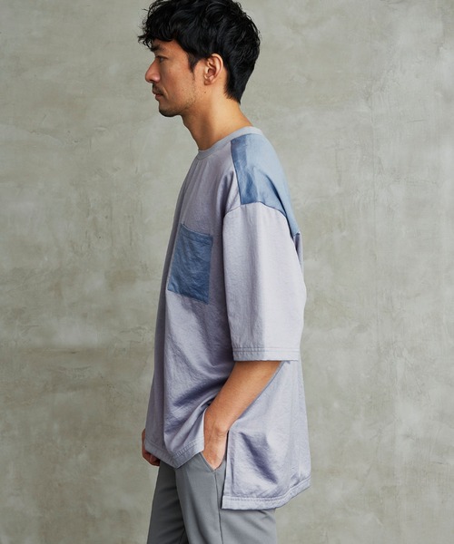 Loungewear tokyo(ラウンジウェアトウキョウ)の「ビッグシルエット 配色ビンテージサテン 1ポケット半袖ヘムラインカットソー(Tシャツ/カットソー・メンズ・ブラック系その他/ベージュ系その他/グリーン系その他/ブルー系その他・L/M)」の19枚目の写真