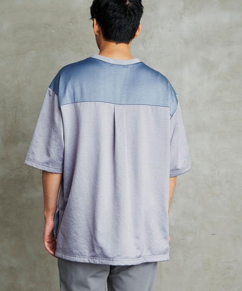 Loungewear tokyo(ラウンジウェアトウキョウ)の「ビッグシルエット 配色ビンテージサテン 1ポケット半袖ヘムラインカットソー(Tシャツ/カットソー・メンズ・ブラック系その他/ベージュ系その他/グリーン系その他/ブルー系その他・L/M)」の20枚目の写真