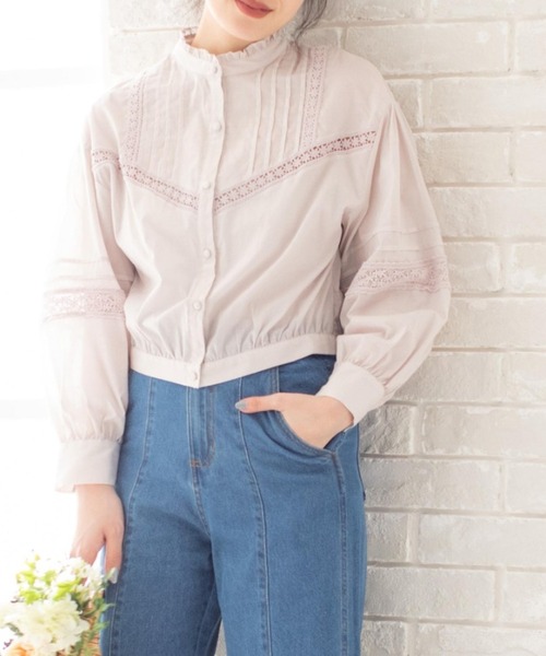 Mysa&Liina（ミーサリーナ）の「コットンレースショートブラウス（シャツ/ブラウス・レディース・ライトグレー/オフホワイト/ブルー・M）」の3枚目の写真