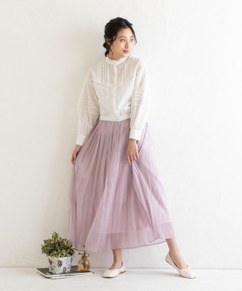 Mysa&Liina（ミーサリーナ）の「コットンレースショートブラウス（シャツ/ブラウス・レディース・ライトグレー/オフホワイト/ブルー・M）」の11枚目の写真