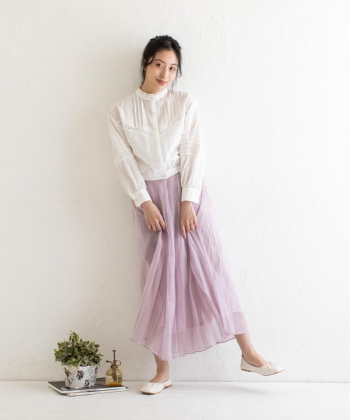 Mysa&Liina（ミーサリーナ）の「コットンレースショートブラウス（シャツ/ブラウス・レディース・ライトグレー/オフホワイト/ブルー・M）」の12枚目の写真