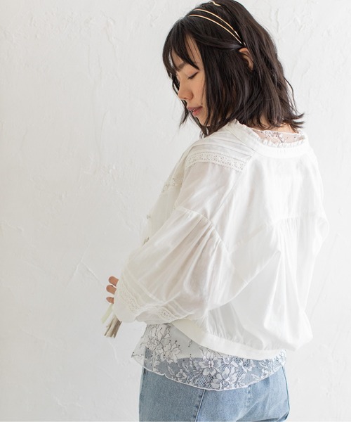 Mysa&Liina（ミーサリーナ）の「コットンレースショートブラウス（シャツ/ブラウス・レディース・ライトグレー/オフホワイト/ブルー・M）」の21枚目の写真