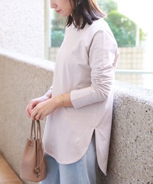 コットン長袖ラウンドヘムTシャツ チュニック