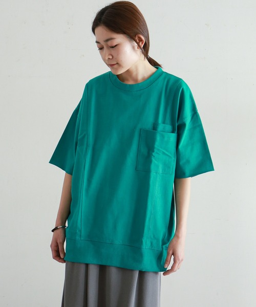 NOMBRE IMPAIR(ノンブルアンペール)の「コーマ天竺 ロングポケTEE(Tシャツ/カットソー・レディース・ホワイト/グレー/グリーン・FREE)」の1枚目の写真