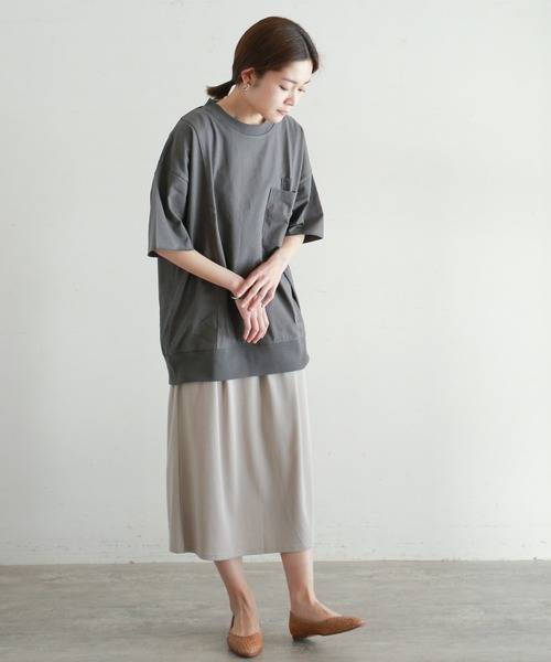NOMBRE IMPAIR(ノンブルアンペール)の「コーマ天竺 ロングポケTEE(Tシャツ/カットソー・レディース・ホワイト/グレー/グリーン・FREE)」の5枚目の写真