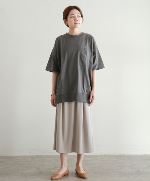NOMBRE IMPAIR(ノンブルアンペール)の「コーマ天竺 ロングポケTEE(Tシャツ/カットソー・レディース・ホワイト/グレー/グリーン・FREE)」の4枚目の写真
