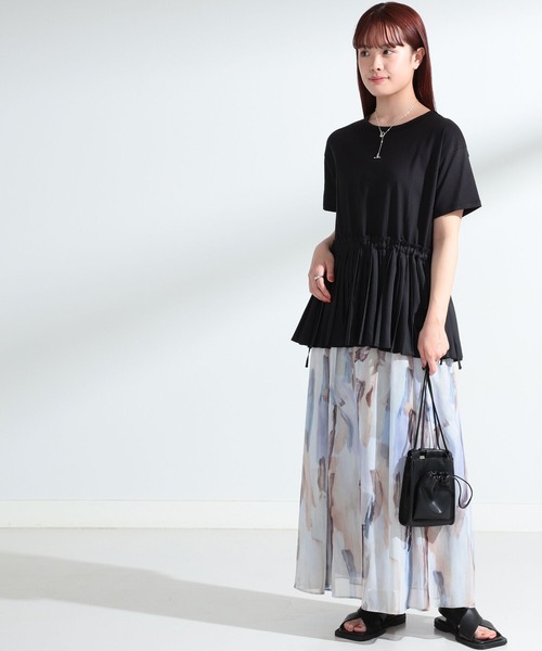 Ray BEAMS（レイビームス）の「Ray BEAMS / プリーツ キリカエ ハーフスリーブ Tシャツ（Tシャツ/カットソー・レディース・ホワイト/ブラック/ダークブラウン・ONE SIZE）」の7枚目の写真