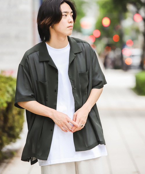 SENSE OF PLACE by URBAN RESEARCH（センスオブプレイスバイアーバンリサーチ）の「シアーヨウリュウオープンカラーシャツ（シャツ/ブラウス・メンズ・チャコールグレー/ブルー/グリーン/ライトベージュ/アイボリー・MEDIUM/LARGE）」の14枚目の写真