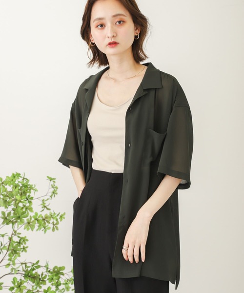 SENSE OF PLACE by URBAN RESEARCH（センスオブプレイスバイアーバンリサーチ）の「シアーヨウリュウオープンカラーシャツ（シャツ/ブラウス・メンズ・チャコールグレー/ブルー/グリーン/ライトベージュ/アイボリー・MEDIUM/LARGE）」の8枚目の写真