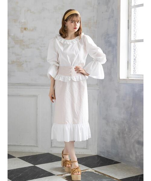 Honey Salon（ハニーサロン）の「ハイウエストギンガムスカート（スカート・レディース・ブラック/ベージュ・FREE）」の20枚目の写真