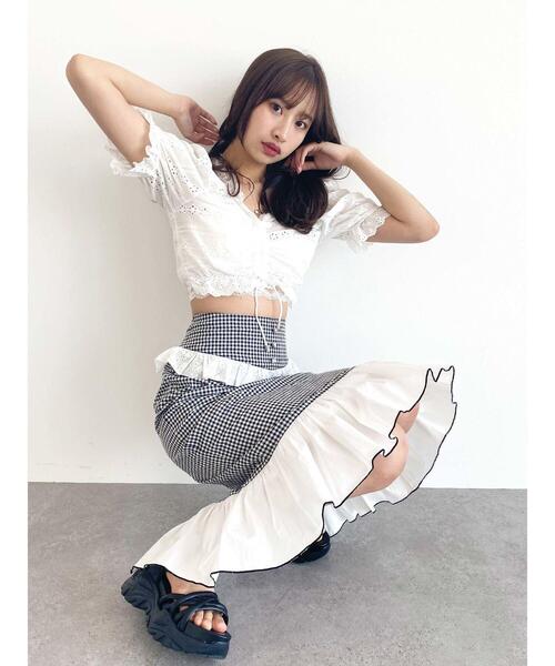 Honey Salon（ハニーサロン）の「ハイウエストギンガムスカート（スカート・レディース・ブラック/ベージュ・FREE）」の22枚目の写真