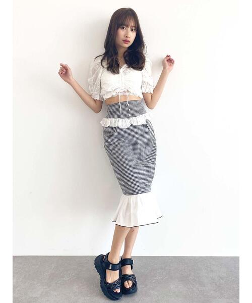 Honey Salon（ハニーサロン）の「ハイウエストギンガムスカート（スカート・レディース・ブラック/ベージュ・FREE）」の2枚目の写真