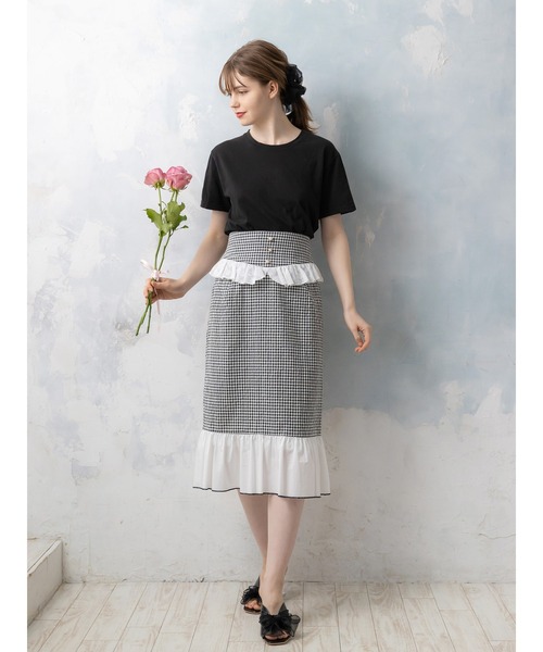 Honey Salon（ハニーサロン）の「ハイウエストギンガムスカート（スカート・レディース・ブラック/ベージュ・FREE）」の7枚目の写真