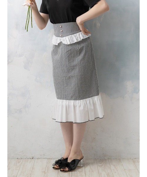 Honey Salon（ハニーサロン）の「ハイウエストギンガムスカート（スカート・レディース・ブラック/ベージュ・FREE）」の16枚目の写真