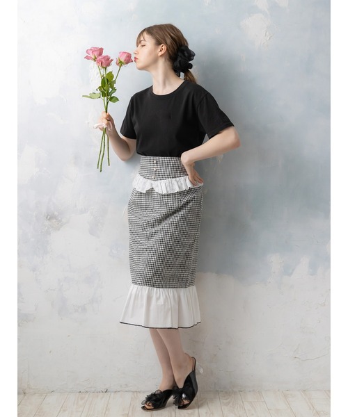 Honey Salon（ハニーサロン）の「ハイウエストギンガムスカート（スカート・レディース・ブラック/ベージュ・FREE）」の18枚目の写真