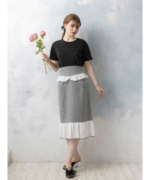 Honey Salon（ハニーサロン）の「ハイウエストギンガムスカート（スカート・レディース・ブラック/ベージュ・FREE）」の14枚目の写真