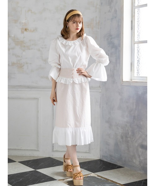 Honey Salon（ハニーサロン）の「ハイウエストギンガムスカート（スカート・レディース・ブラック/ベージュ・FREE）」の12枚目の写真