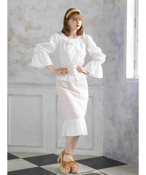 Honey Salon（ハニーサロン）の「ハイウエストギンガムスカート（スカート・レディース・ブラック/ベージュ・FREE）」の8枚目の写真