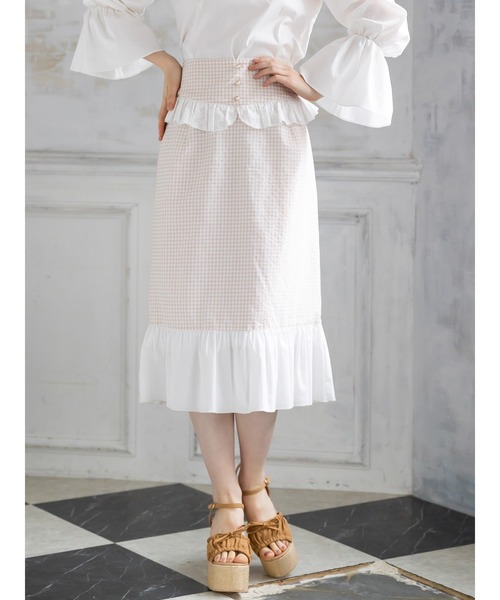 Honey Salon（ハニーサロン）の「ハイウエストギンガムスカート（スカート・レディース・ブラック/ベージュ・FREE）」の6枚目の写真