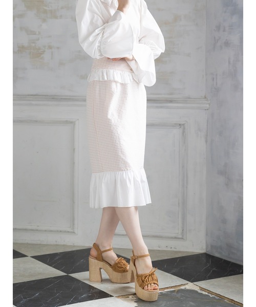 Honey Salon（ハニーサロン）の「ハイウエストギンガムスカート（スカート・レディース・ブラック/ベージュ・FREE）」の17枚目の写真