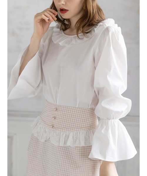 Honey Salon（ハニーサロン）の「ハイウエストギンガムスカート（スカート・レディース・ブラック/ベージュ・FREE）」の4枚目の写真