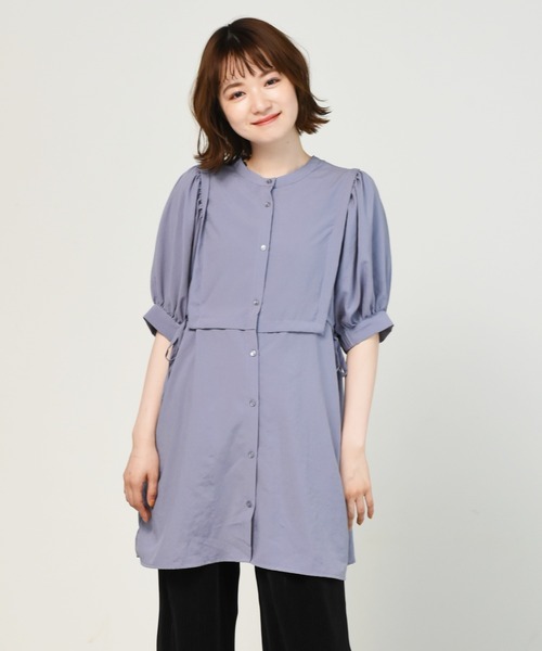 RETRO GIRL（レトロガール）の「５分袖切替チュニックシャツ（シャツ/ブラウス・レディース・ライトブルー/オフホワイト/ライトベージュ/ライトグリーン・FREE）」の4枚目の写真