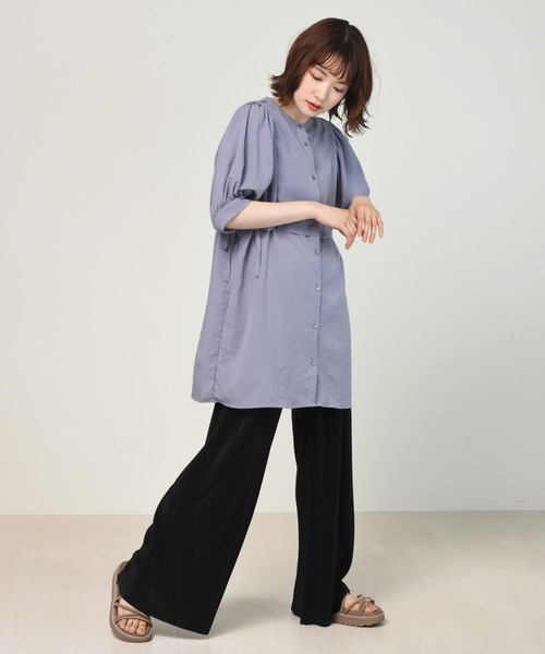 RETRO GIRL（レトロガール）の「５分袖切替チュニックシャツ（シャツ/ブラウス・レディース・ライトブルー/オフホワイト/ライトベージュ/ライトグリーン・FREE）」の12枚目の写真