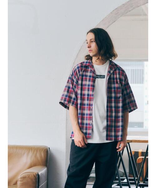 CRAFT STANDARD BOUTIQUE(クラフトスタンダードブティック)の「麻混半袖オープンカラーシャツ *(シャツ/ブラウス・メンズ・グリーン系その他2/ブルー系その他/ストライプ/レッド系その他・LL/M/L)」の9枚目の写真