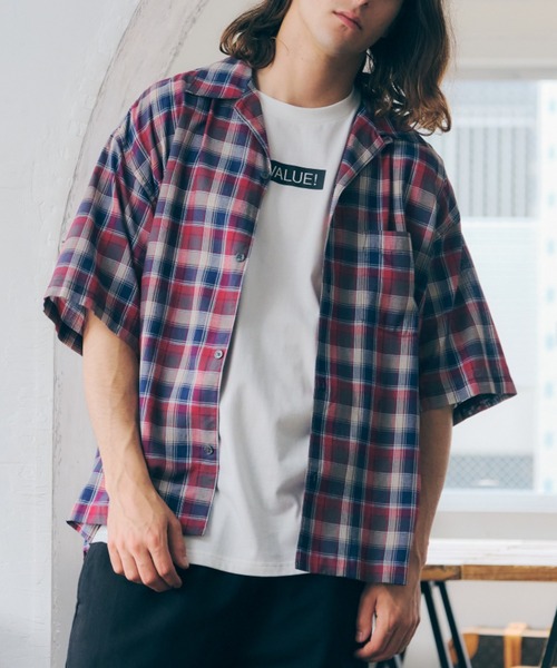 CRAFT STANDARD BOUTIQUE(クラフトスタンダードブティック)の「麻混半袖オープンカラーシャツ *(シャツ/ブラウス・メンズ・グリーン系その他2/ブルー系その他/ストライプ/レッド系その他・LL/M/L)」の3枚目の写真