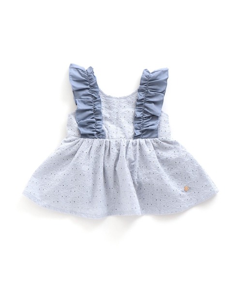 apres les cours（アプレレクール）の「フリル＆りぼんレースチュニック（チュニック・キッズ・アイボリー/ブルー・80/90/100/110/120/130/140）」の3枚目の写真