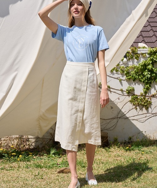 ANEDIT（アンエディット）の「【ANEDIT 】アンバランスリネンスカート / Unbalance Linen Skirt（スカート・レディース・オートミール/ダークネイビー・SMALL/MEDIUM）」の2枚目の写真