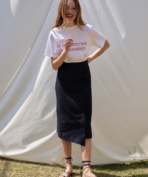 ANEDIT（アンエディット）の「【ANEDIT 】アンバランスリネンスカート / Unbalance Linen Skirt（スカート・レディース・オートミール/ダークネイビー・SMALL/MEDIUM）」の10枚目の写真