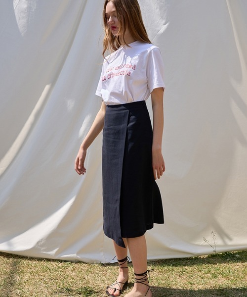 ANEDIT（アンエディット）の「【ANEDIT 】アンバランスリネンスカート / Unbalance Linen Skirt（スカート・レディース・オートミール/ダークネイビー・SMALL/MEDIUM）」の6枚目の写真