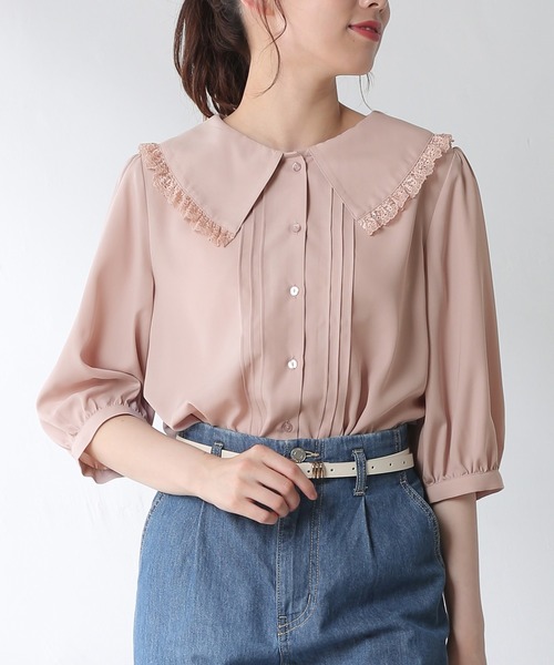 Honeys（ハニーズ）の「フリル衿ブラウス（シャツ/ブラウス・レディース・ホワイト/ブラック/ホワイト系その他/ピンクベージュ・S/M/L）」の4枚目の写真