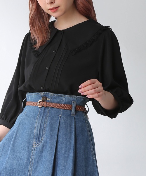 Honeys（ハニーズ）の「フリル衿ブラウス（シャツ/ブラウス・レディース・ホワイト/ブラック/ホワイト系その他/ピンクベージュ・S/M/L）」の3枚目の写真