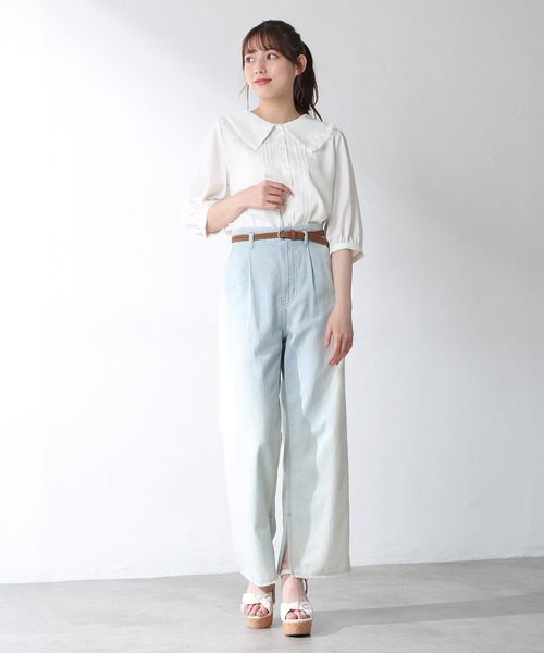 Honeys（ハニーズ）の「フリル衿ブラウス（シャツ/ブラウス・レディース・ホワイト/ブラック/ホワイト系その他/ピンクベージュ・S/M/L）」の9枚目の写真