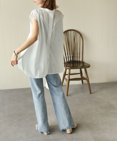 Chillfar（チルファー）の「2wayレースアップフレンチスリーブシャツチュニック（シャツ/ブラウス・レディース・ホワイト/ブラック・FREE）」の3枚目の写真