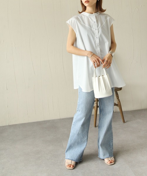 Chillfar（チルファー）の「2wayレースアップフレンチスリーブシャツチュニック（シャツ/ブラウス・レディース・ホワイト/ブラック・FREE）」の4枚目の写真