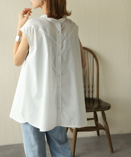 Chillfar（チルファー）の「2wayレースアップフレンチスリーブシャツチュニック（シャツ/ブラウス・レディース・ホワイト/ブラック・FREE）」の10枚目の写真