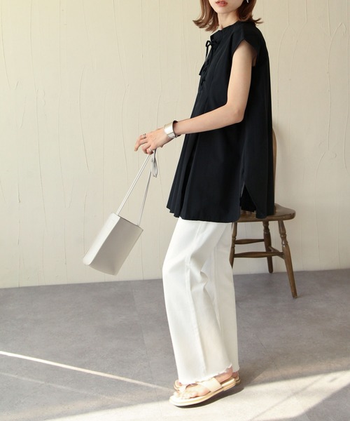 Chillfar（チルファー）の「2wayレースアップフレンチスリーブシャツチュニック（シャツ/ブラウス・レディース・ホワイト/ブラック・FREE）」の14枚目の写真