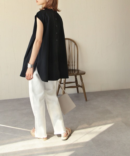 Chillfar（チルファー）の「2wayレースアップフレンチスリーブシャツチュニック（シャツ/ブラウス・レディース・ホワイト/ブラック・FREE）」の15枚目の写真